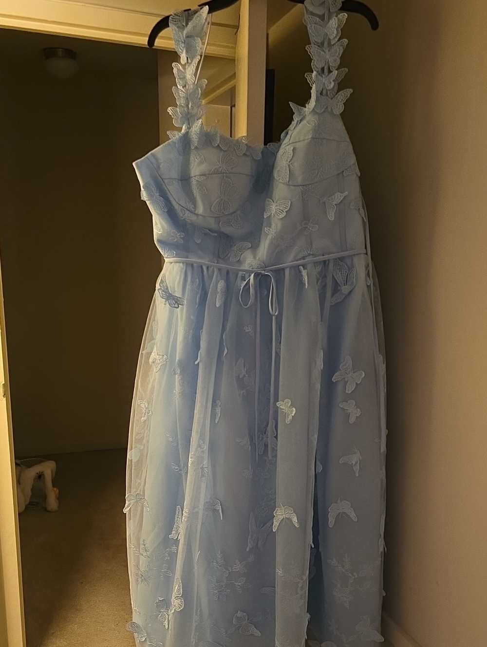 Womena Blue Butterfly Appliqué Tulle Party Dress